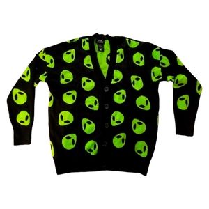 Hot Topic Social Collision Green Alien Oversized Cardigan Size S/M